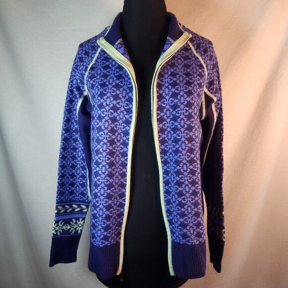 Merino Wool Acrylic Blend Cabela's Medium‎ Zip Sweater Fair Isle  Blue/Lime - Picture 1 of 10